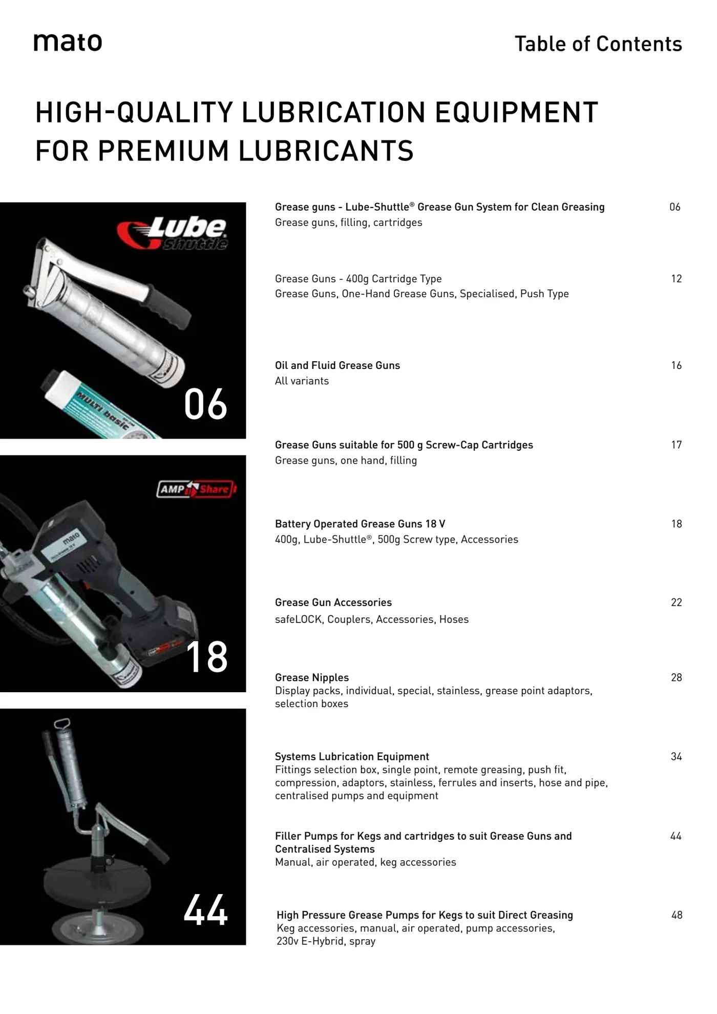 Catalogue page 4: Table of Contents