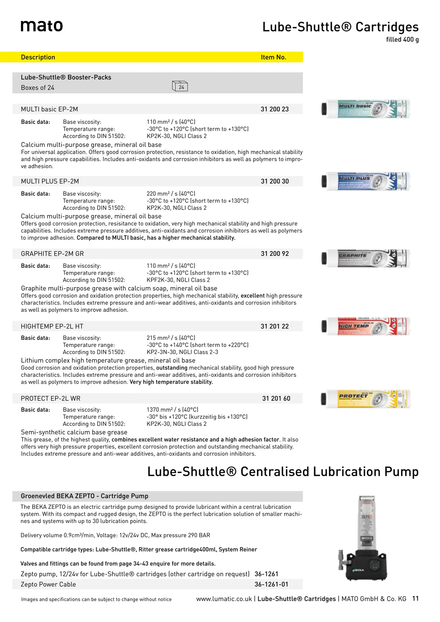 Catalogue page 11: Lube-Shuttle® Cartridges