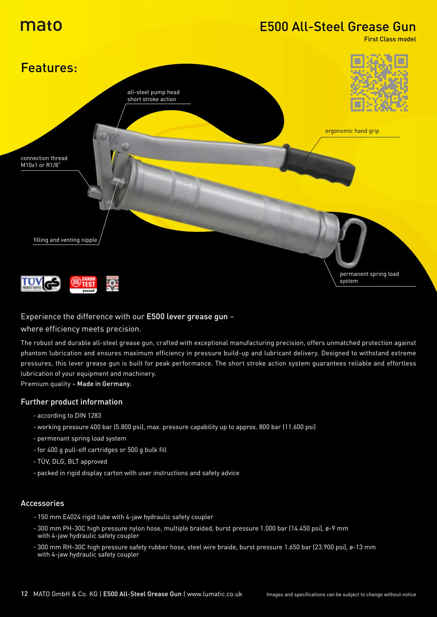 Catalogue page 12: E500 All-Steel Grease Gun