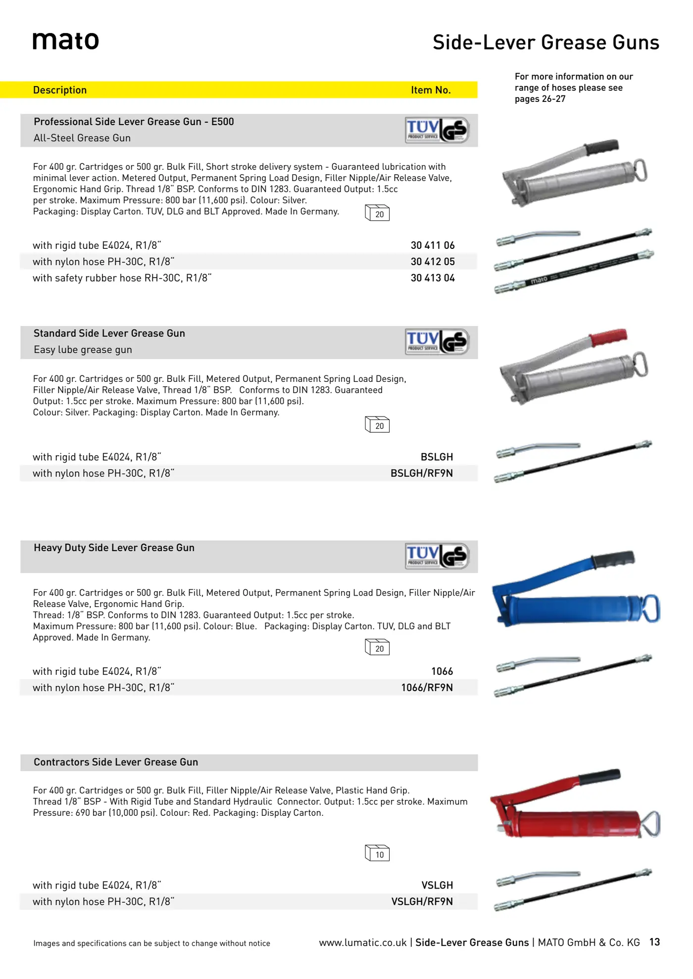 Catalogue page 13: Side-Lever Grease Guns