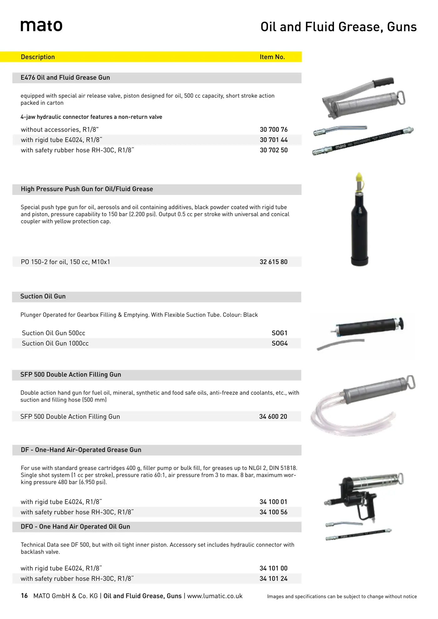 Catalogue page 16: Oil and Fluid Grease, Guns