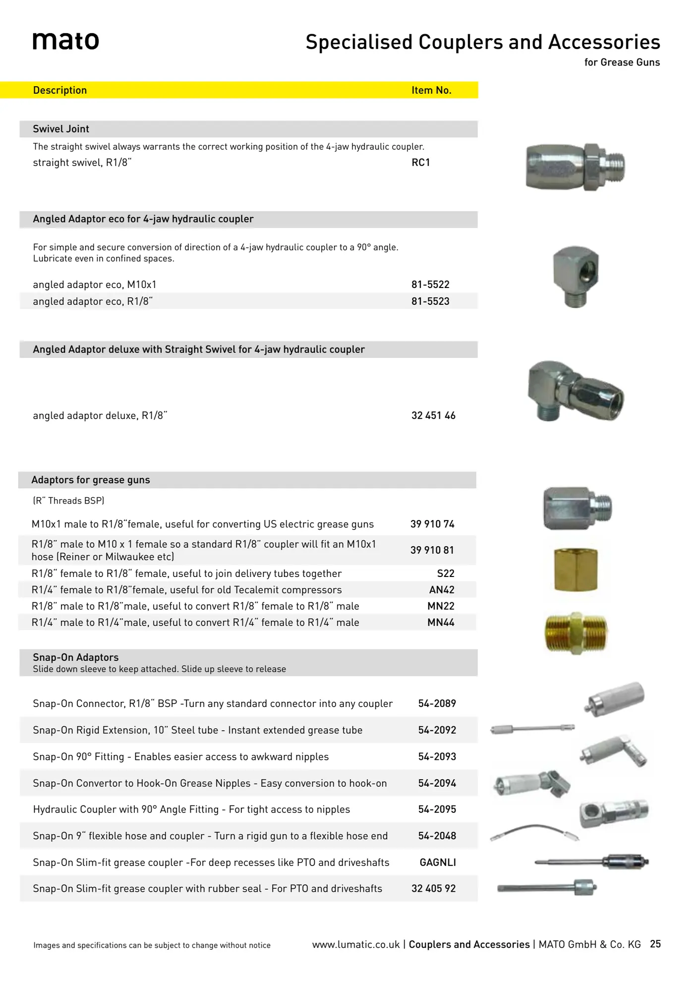 Catalogue page 25: Specialised Couplers and Accessories