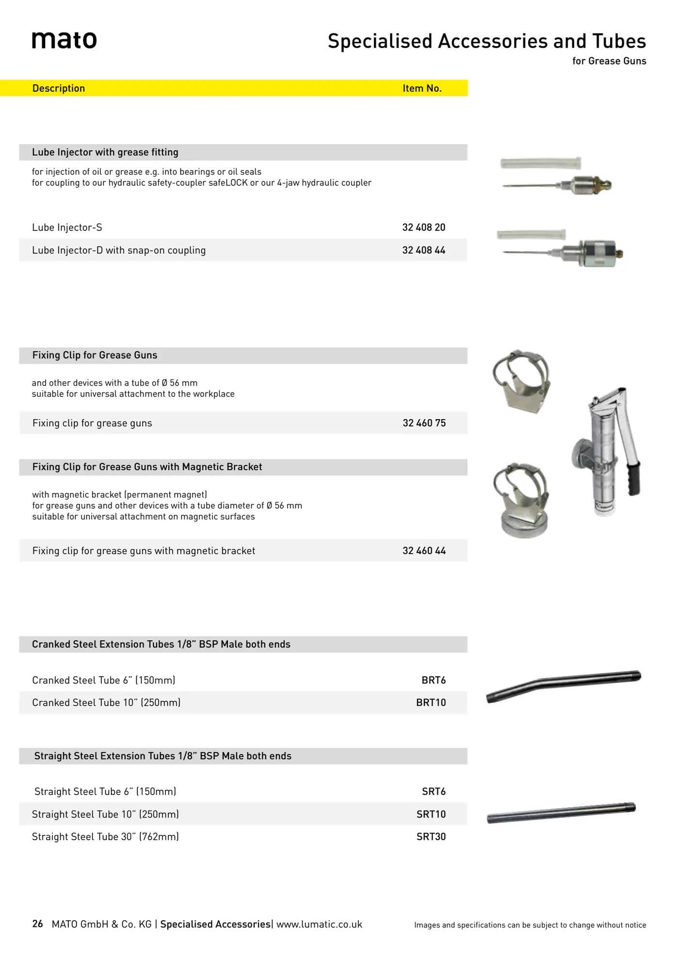 Catalogue page 26: Specialised Accessories and Tubes