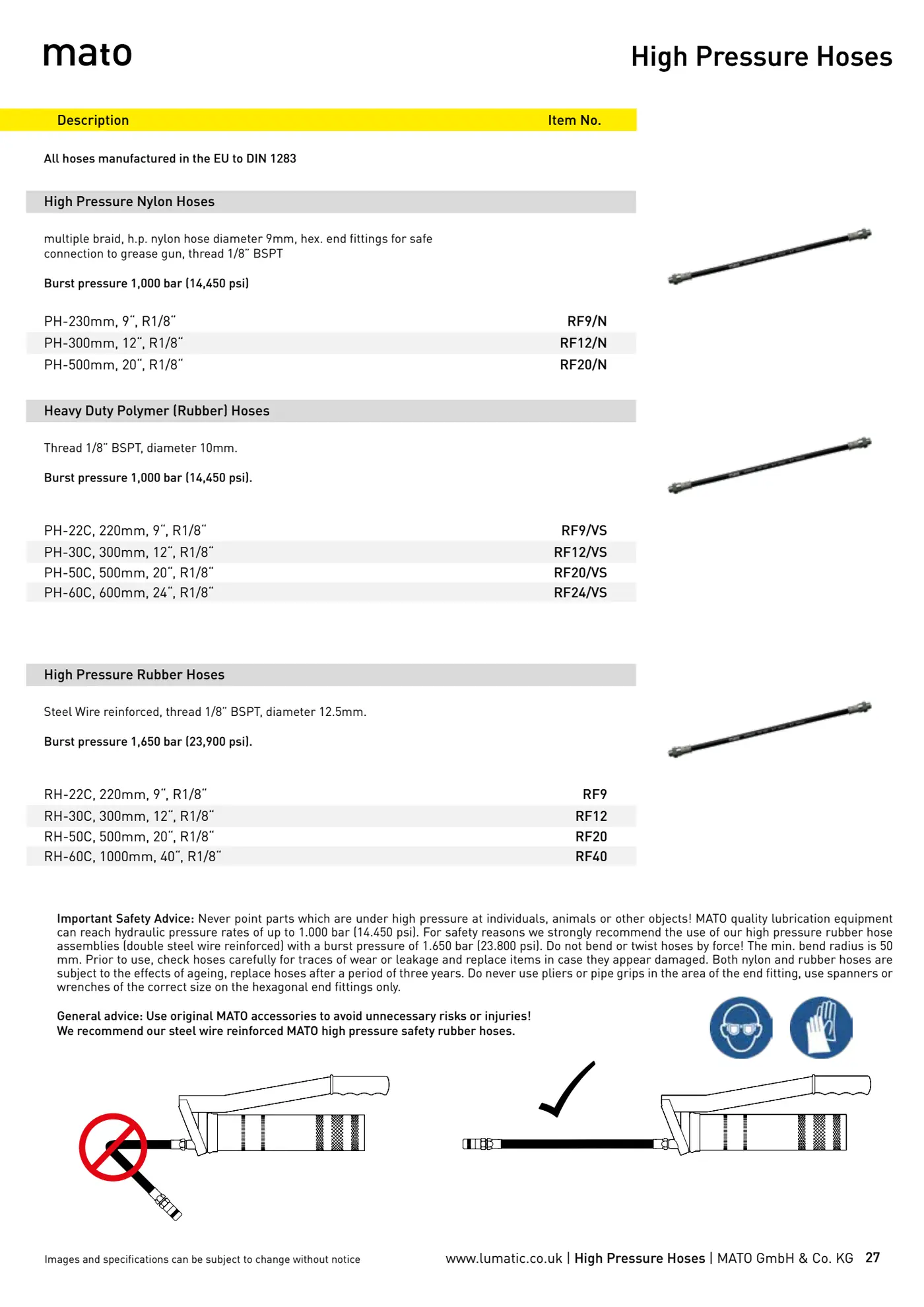 Catalogue page 27: High Pressure Hoses