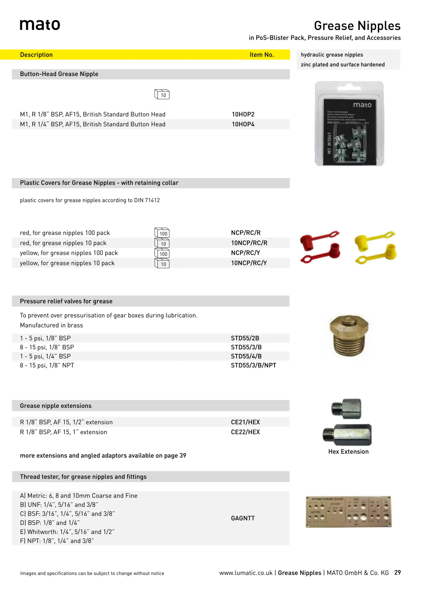 Catalogue page 29: Grease Nipples