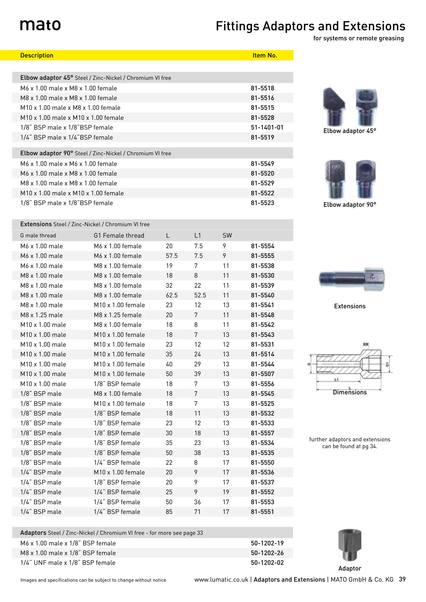 Catalogue page 39: Fittings Adaptors and Extensions