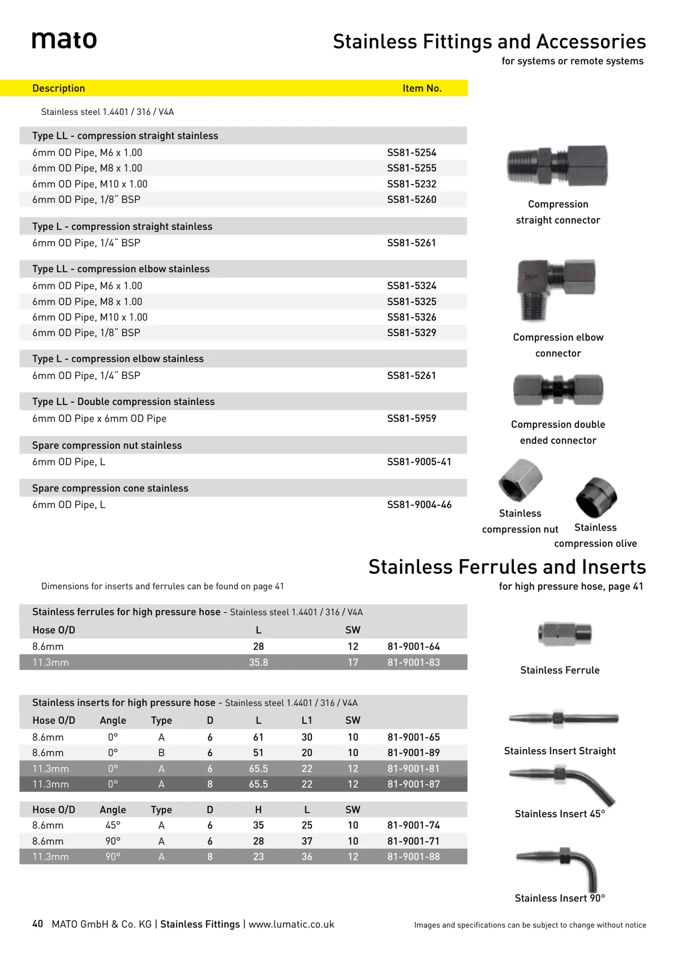 Catalogue page 40: Stainless Fittings and Accessories