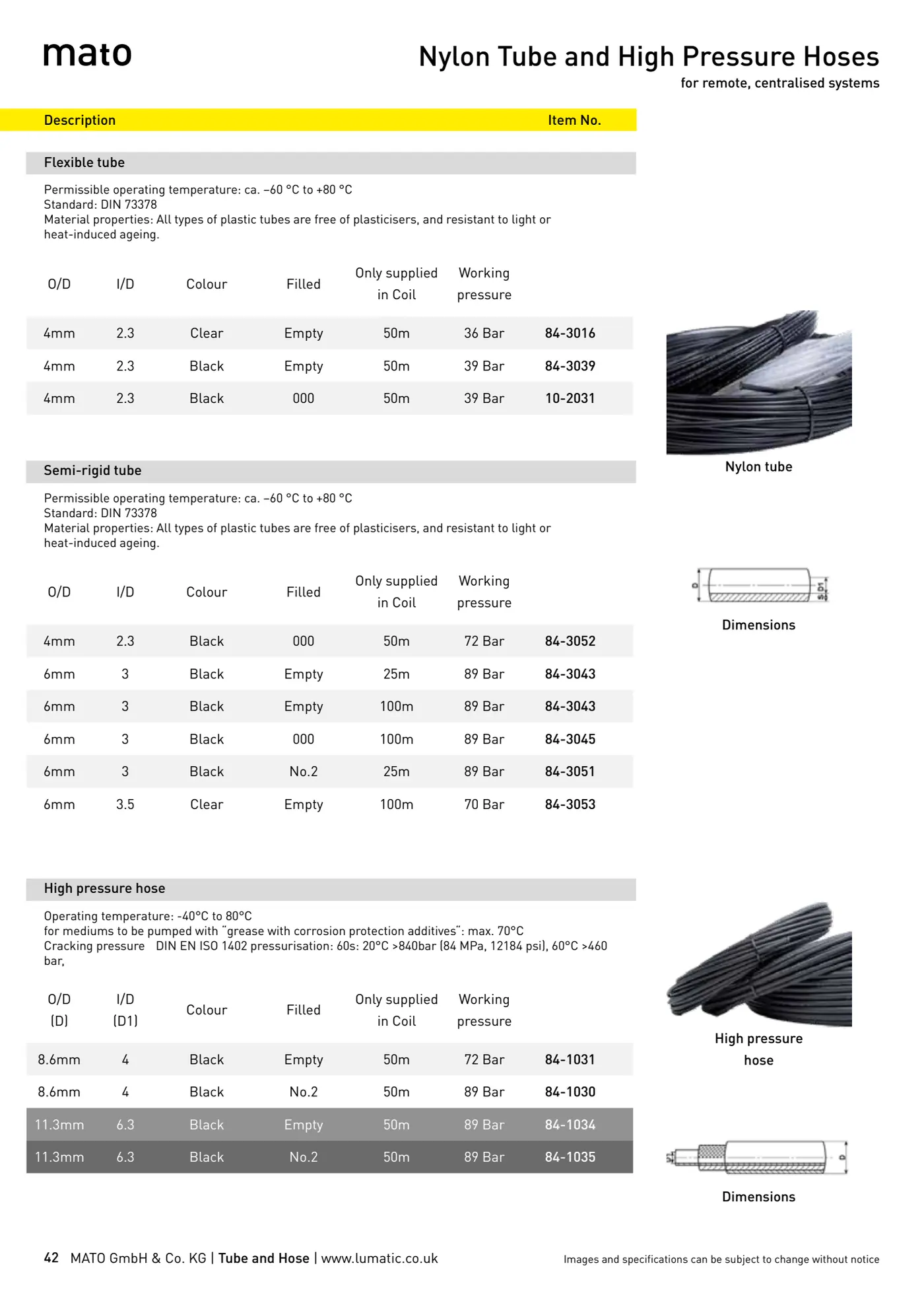 Catalogue page 42: Nylon Tube and High Pressure Hoses