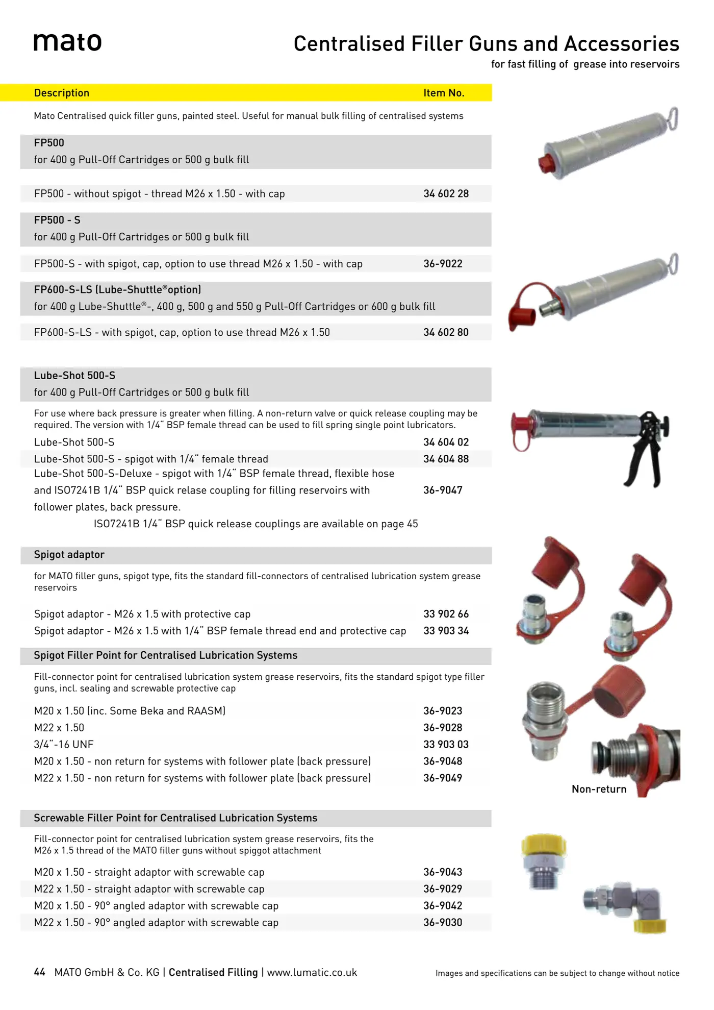 Catalogue page 44: Centralised Filler Guns and Accessories