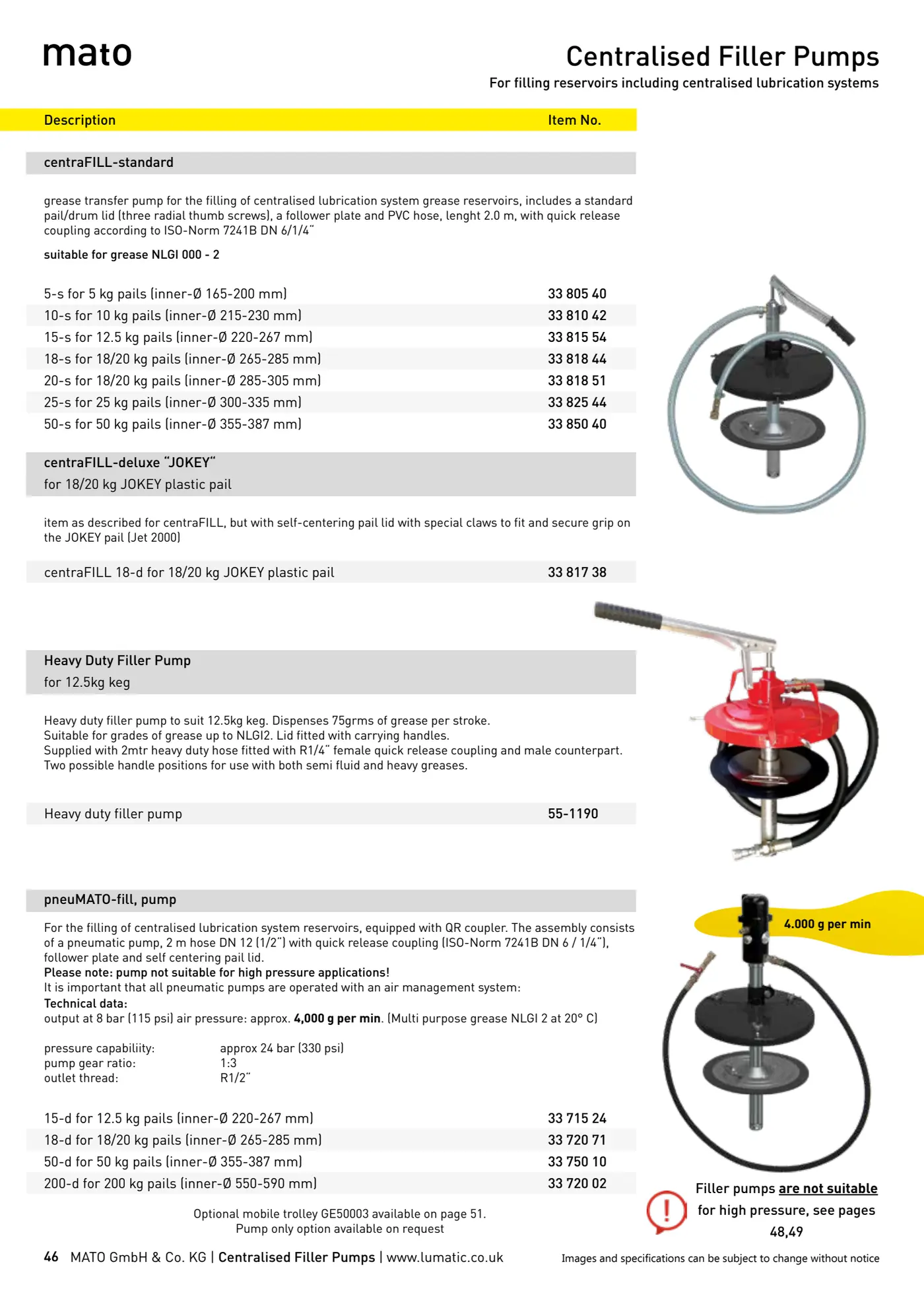Catalogue page 46: Centralised Filler Pumps