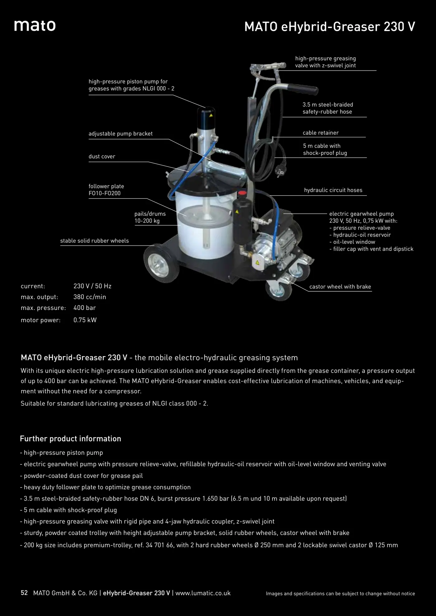 Catalogue page 52: MATO eHybrid-Greaser 230 V
