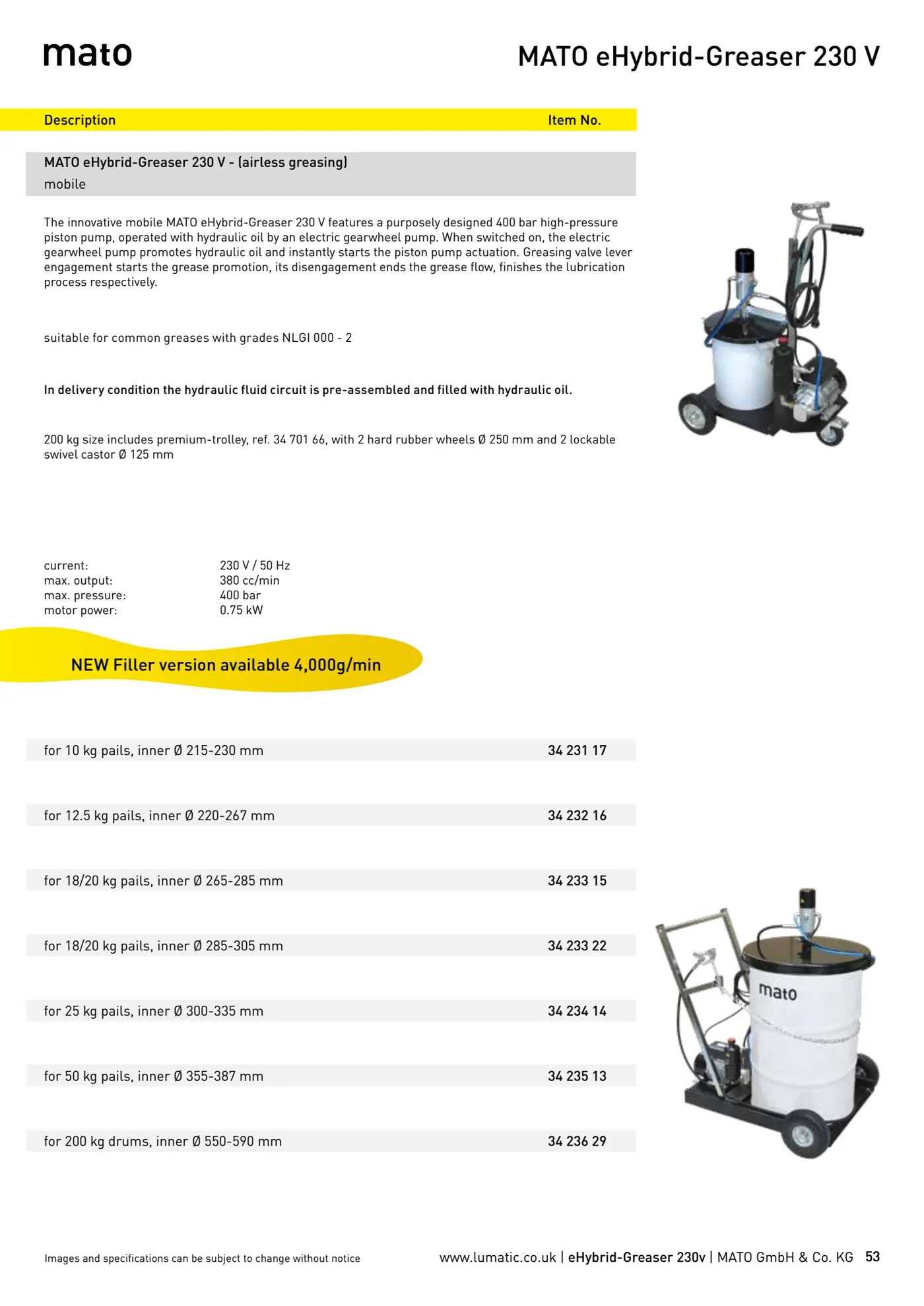 Catalogue page 53: MATO eHybrid-Greaser 230 V
