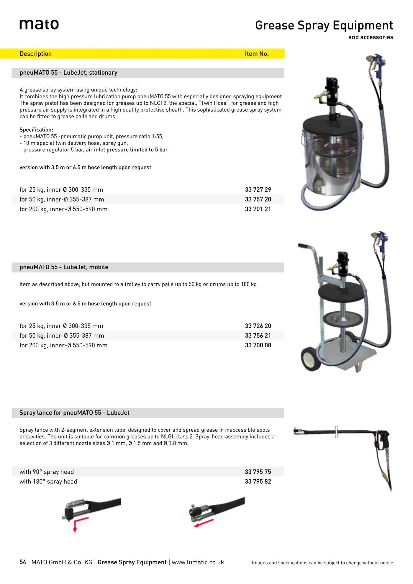 Catalogue page 54: Grease Spray Equipment