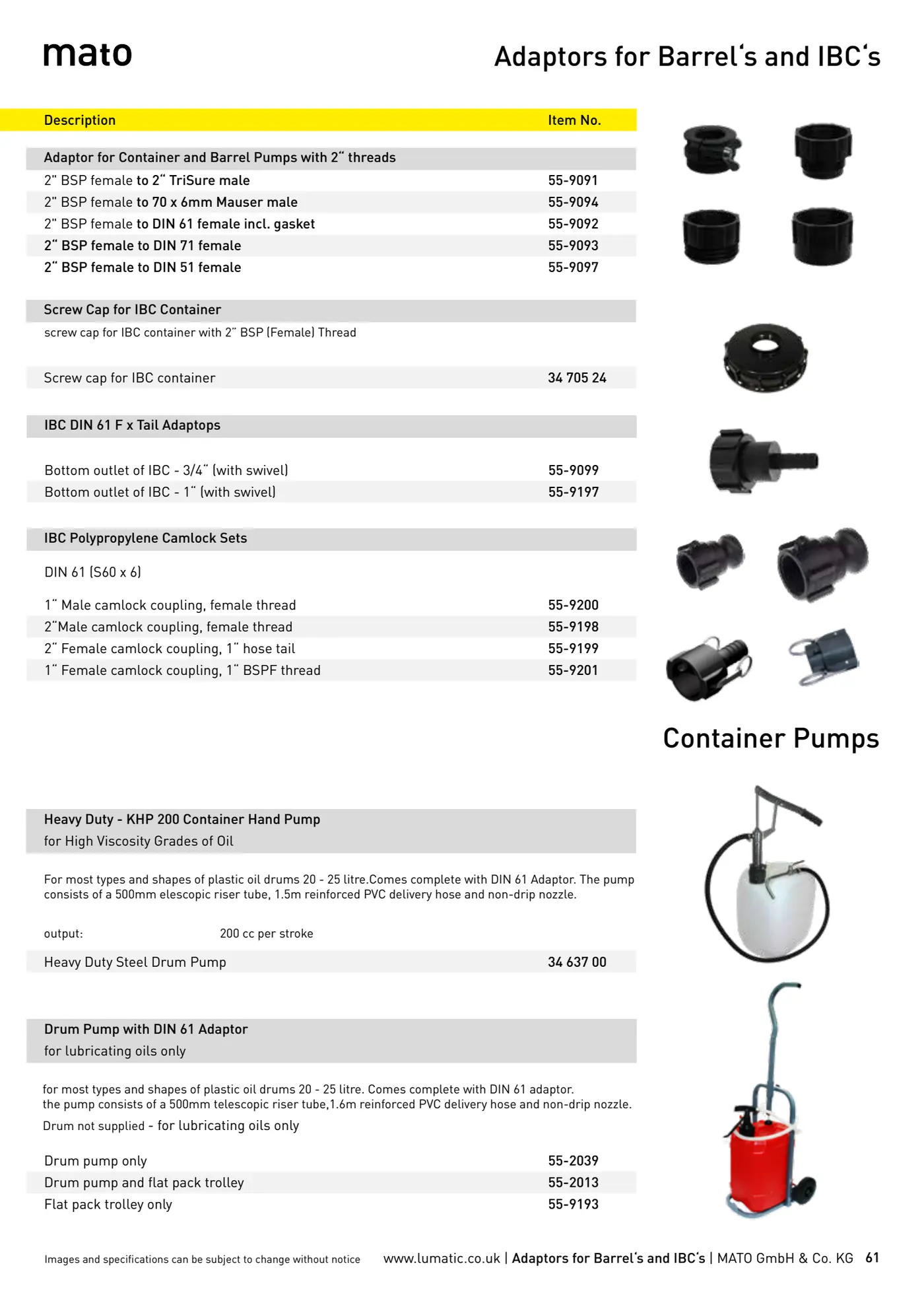 Catalogue page 61: Adaptors for Barrel's and IBC's