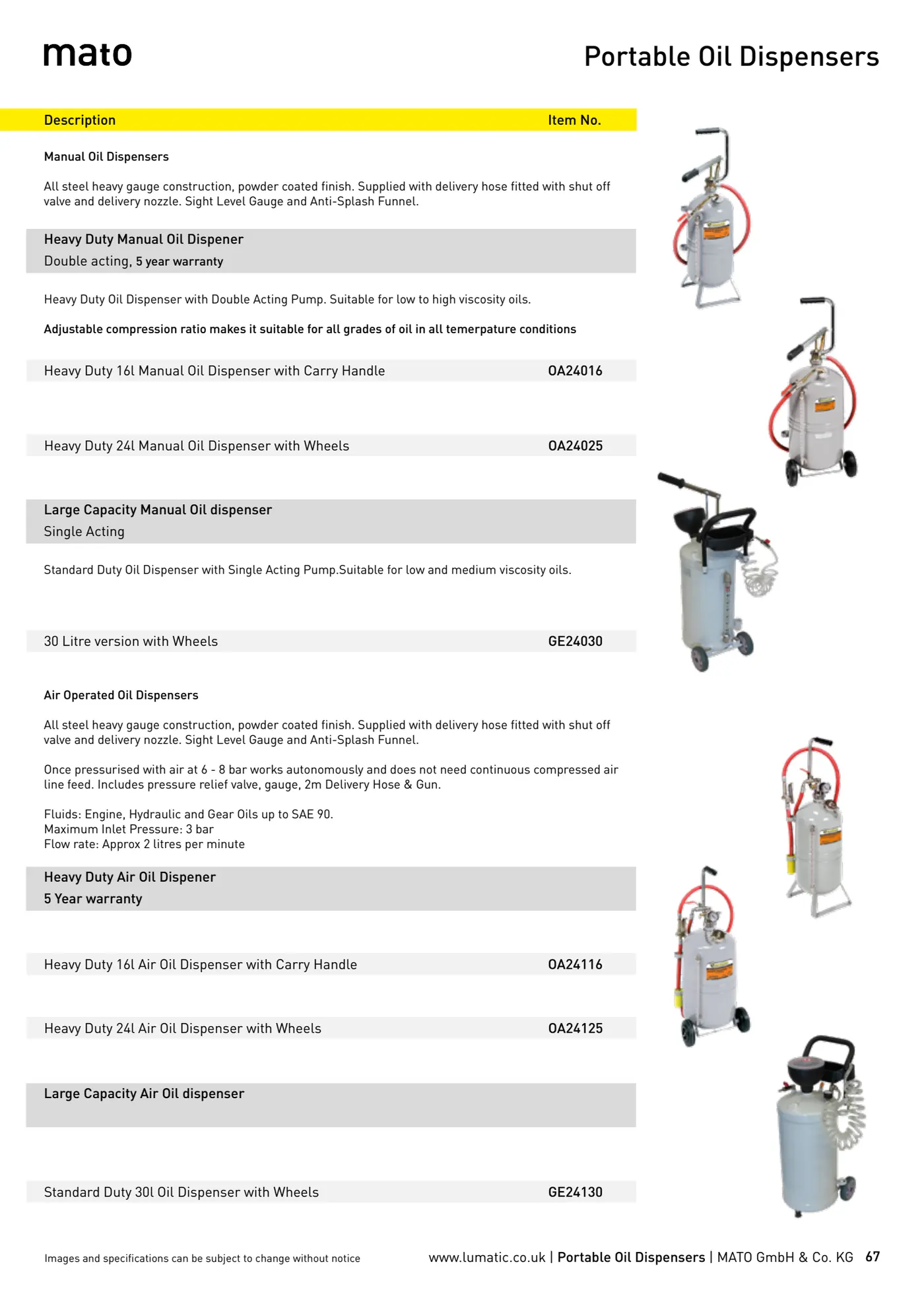 Catalogue page 67: Portable Oil Dispensers