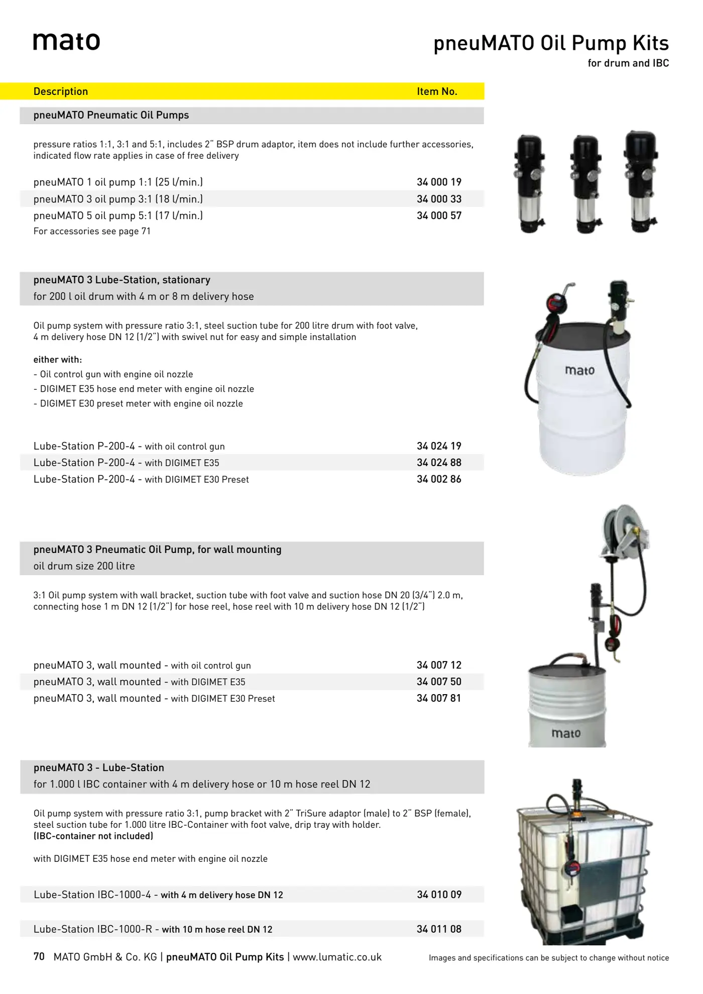 Catalogue page 70: pneuMATO Oil Pump Kits