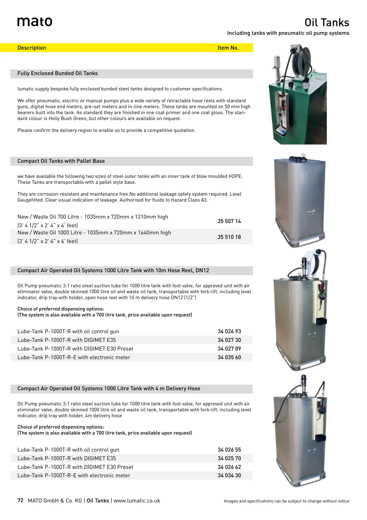 Catalogue page 72: Oil Tanks