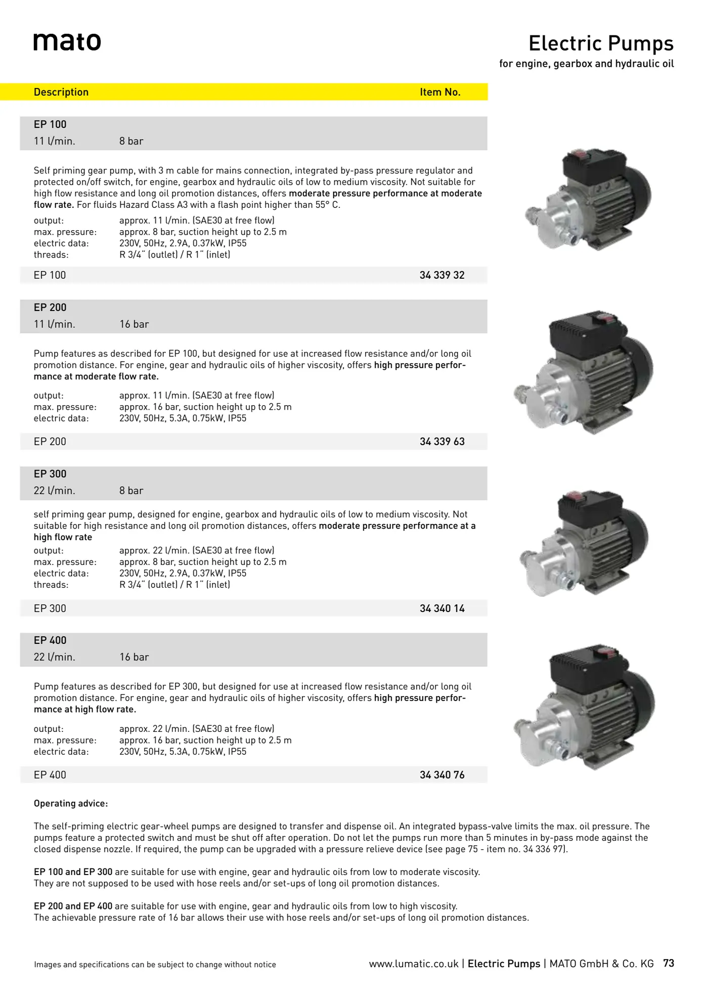 Catalogue page 73: Electric Pumps