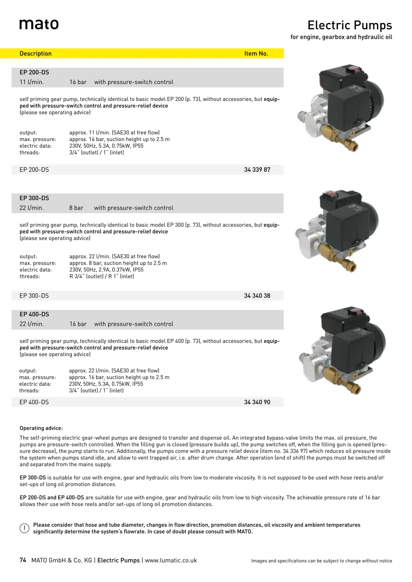 Catalogue page 74: Electric Pumps