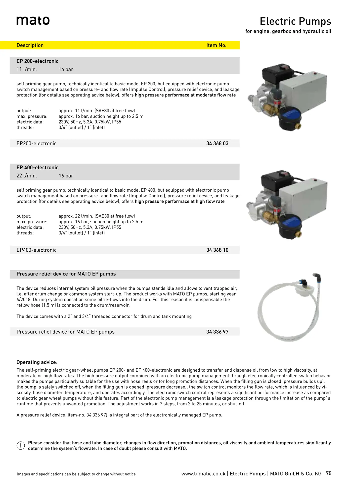 Catalogue page 75: Electric Pumps