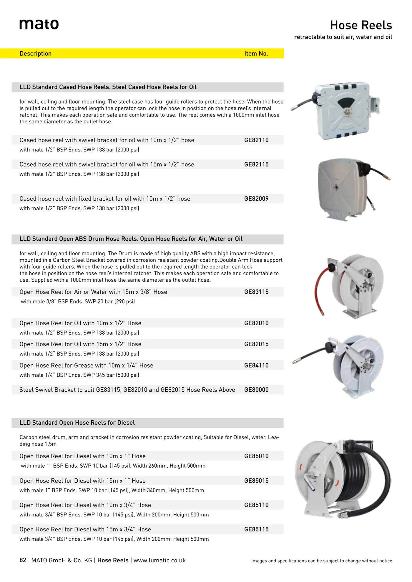Catalogue page 82: Hose Reels