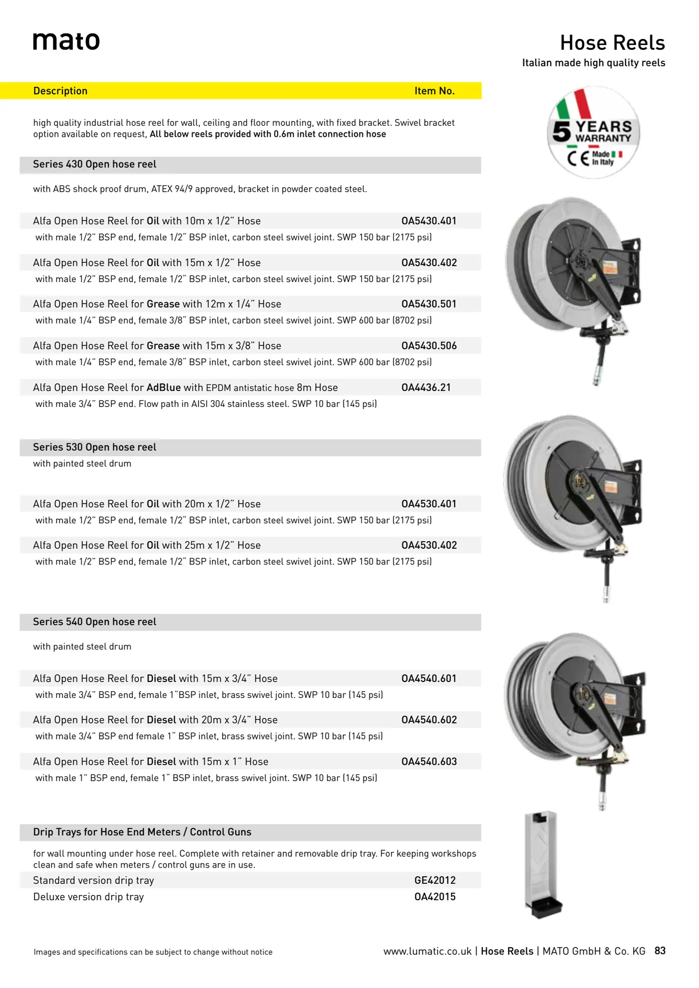 Catalogue page 83: Hose Reels
