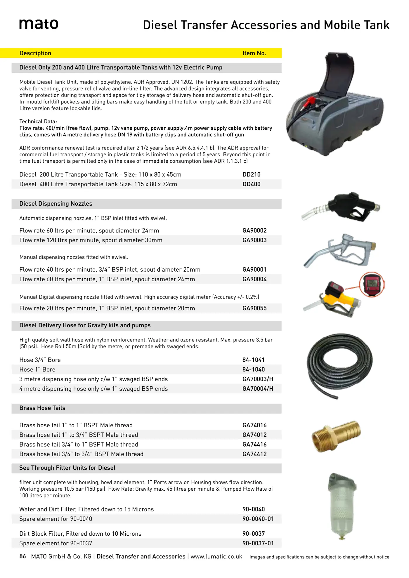 Catalogue page 86: Diesel Transfer Accessories and Mobile Tank