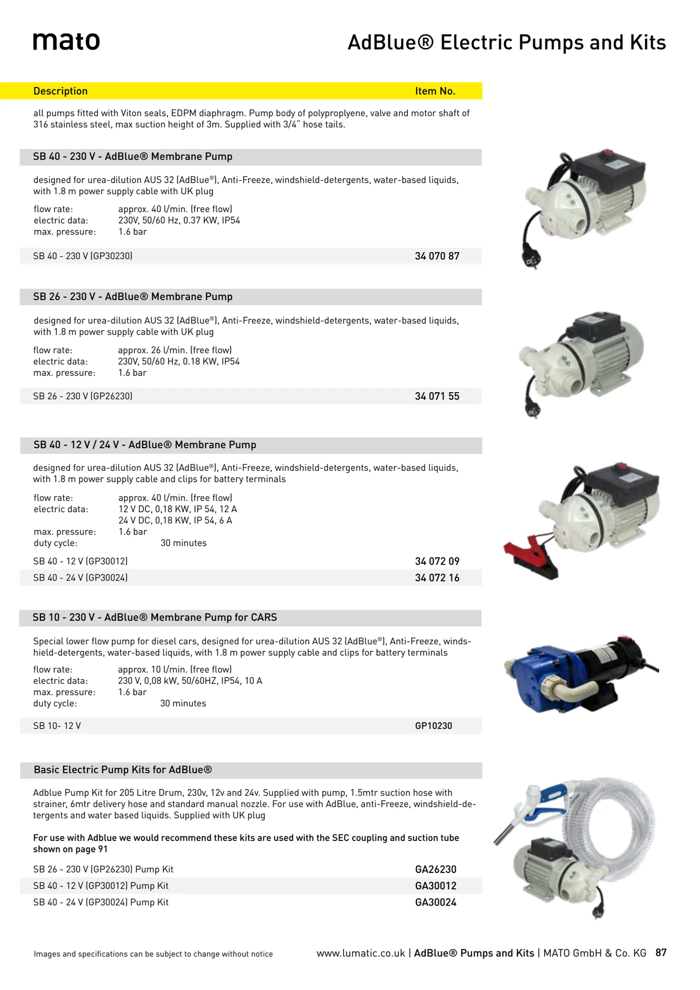 Catalogue page 87: AdBlue® Electric Pumps and Kits