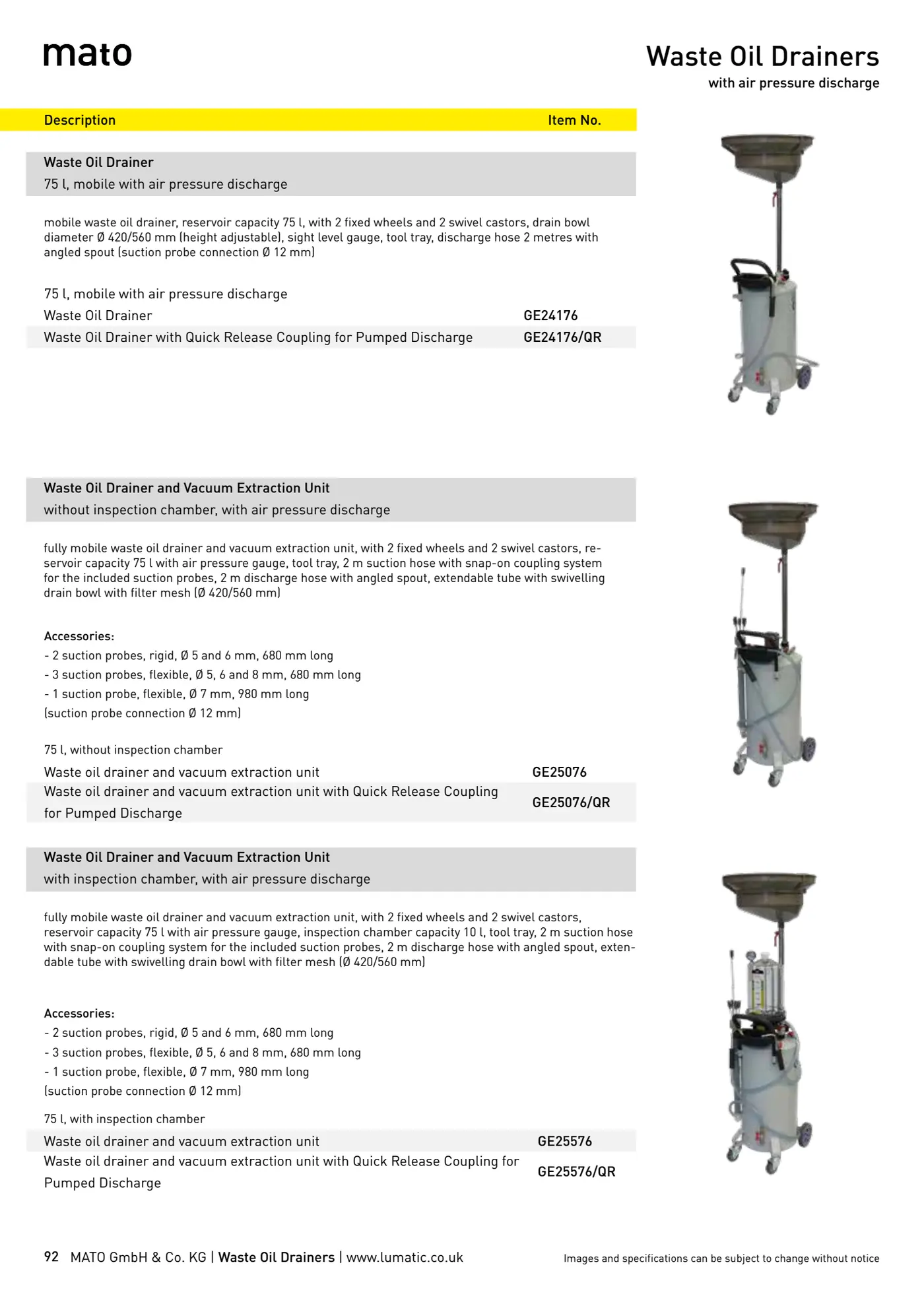 Catalogue page 92: Waste Oil Drainers