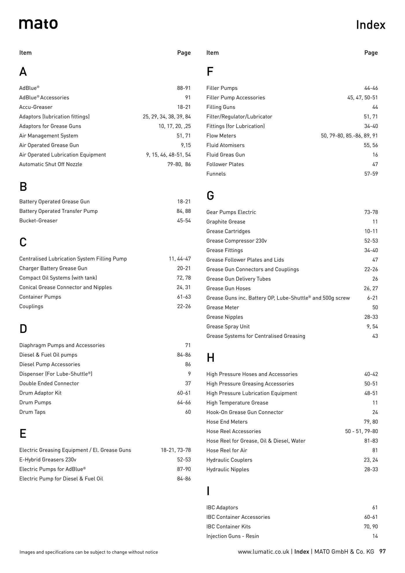 Catalogue page 97: Index