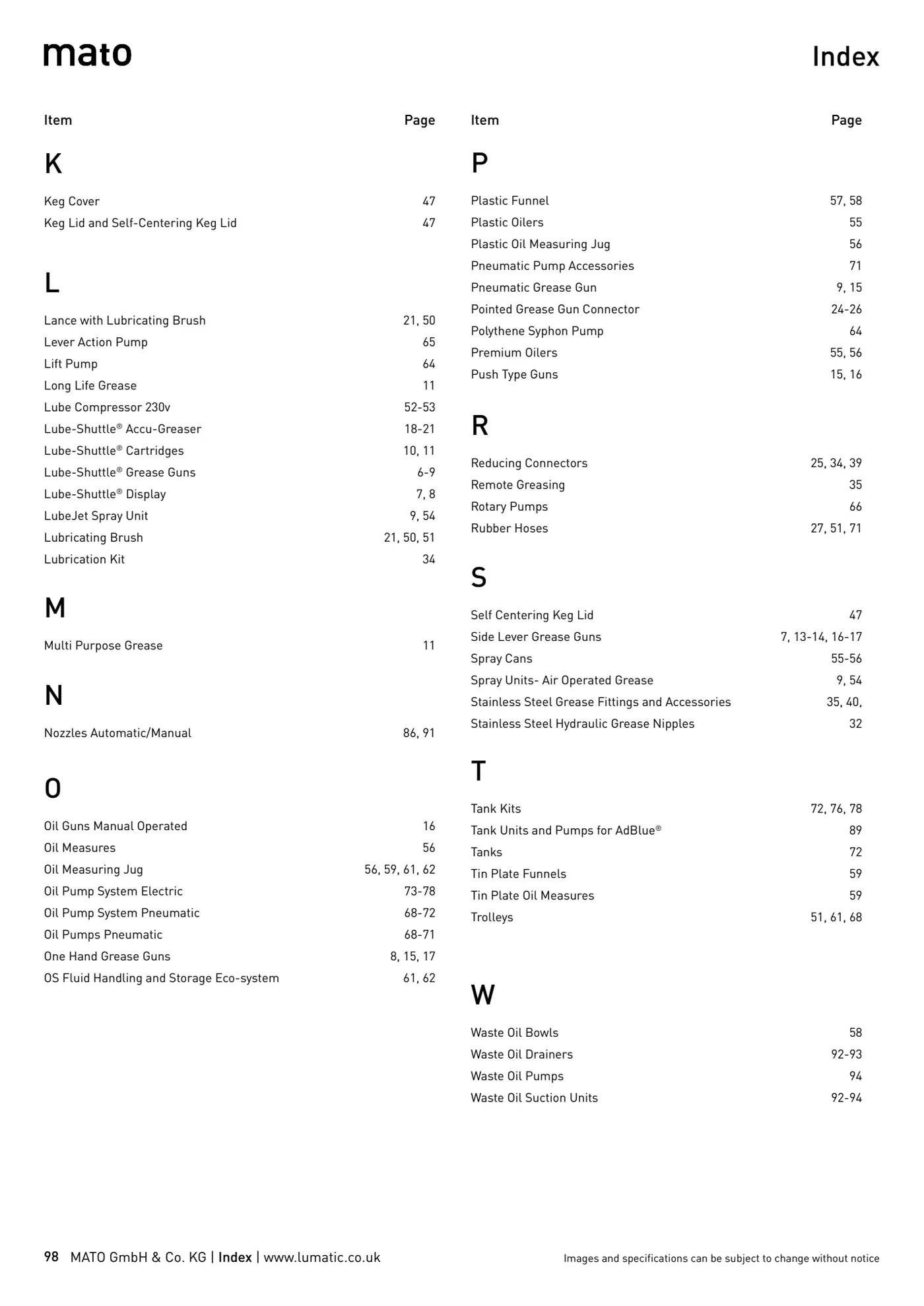 Catalogue page 98: Index